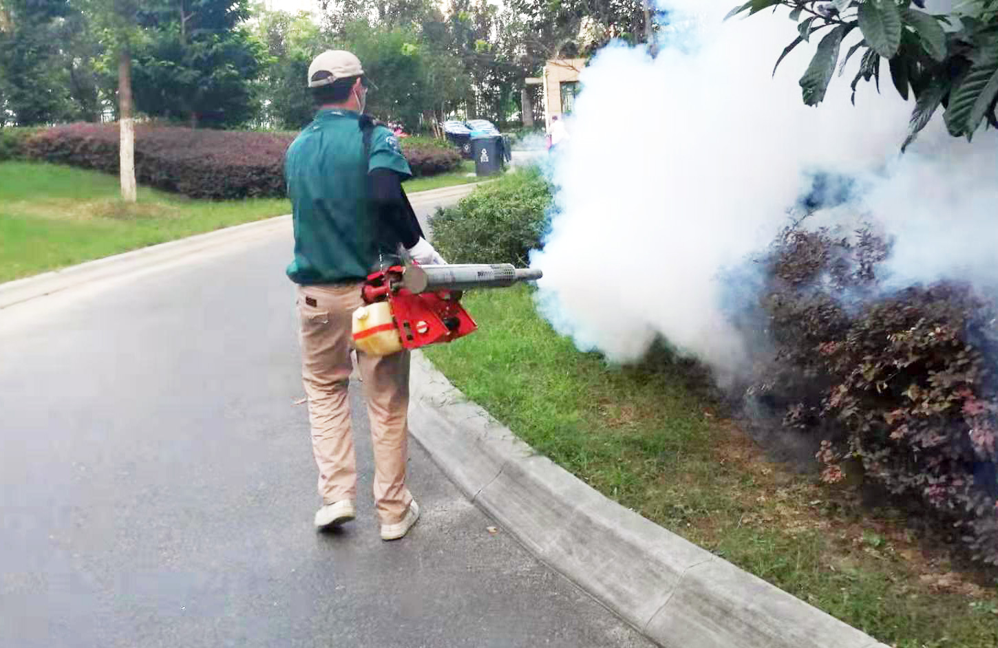 使用热烟雾机对外围绿化消杀，防治蚊蝇飞虫-(3).jpg